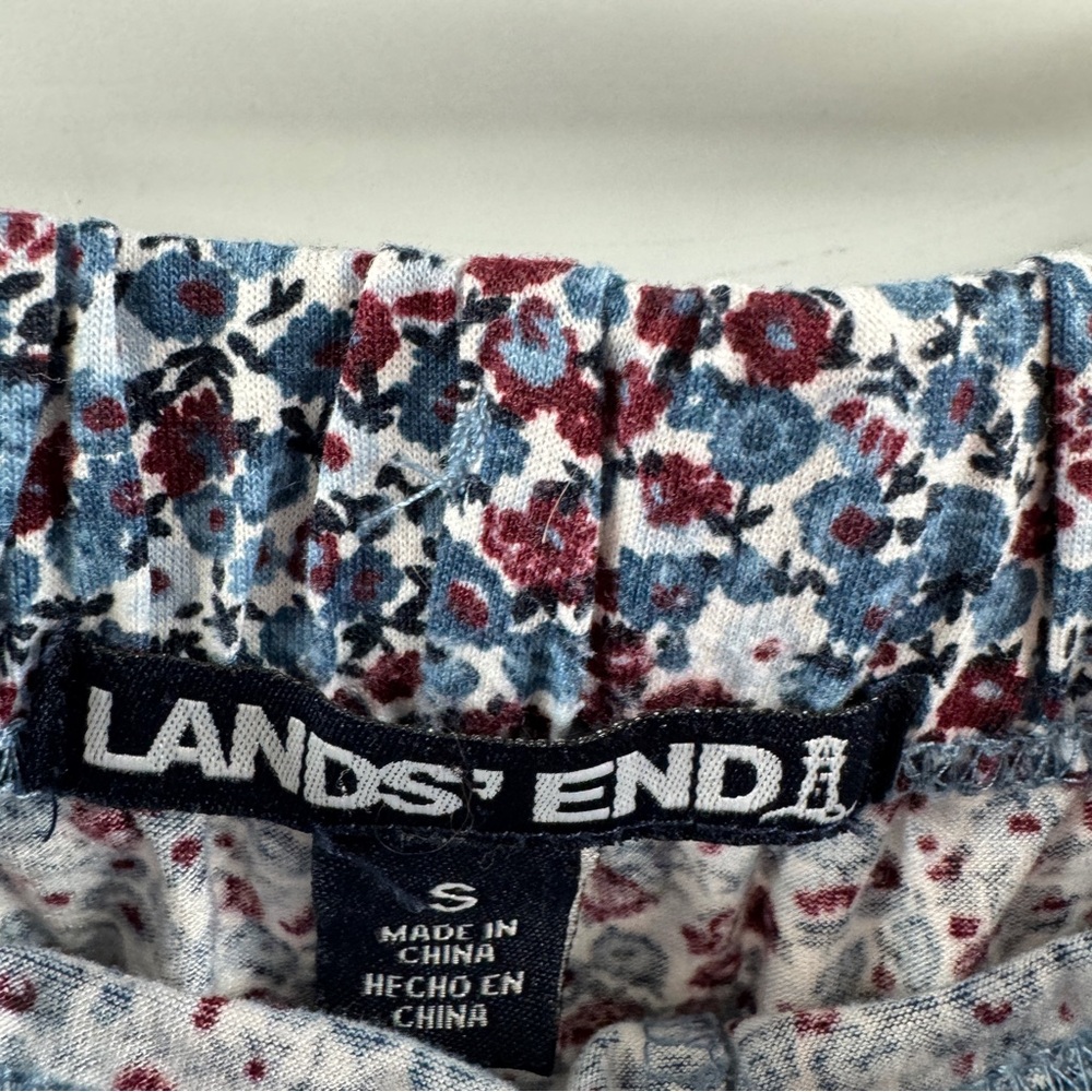 Lands’ End Floral Pajama Pants Blue Maroon Drawstring Lounge Size Small - Picture 5 of 7